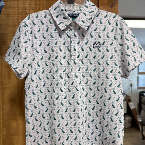 Prodoh Boys Short Sleeve Pro Performance Polo in Golf Print on White